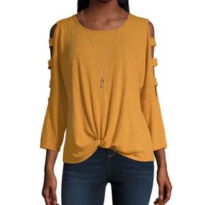 By & By women's blouse, size L, mustard yellow, 3/4 sleeve